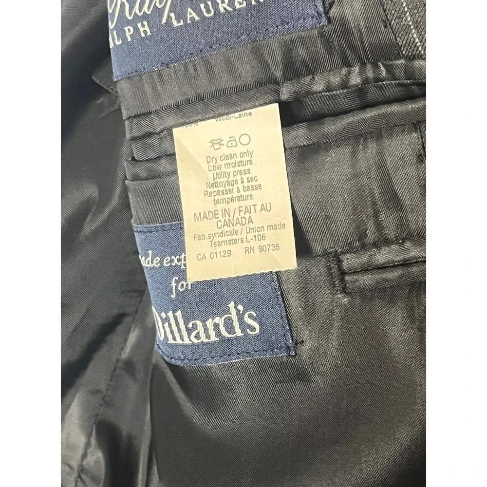 Ralph Lauren Dillards Jacket 46L Black Charcoal Pinstripe Made In Canada Wool
